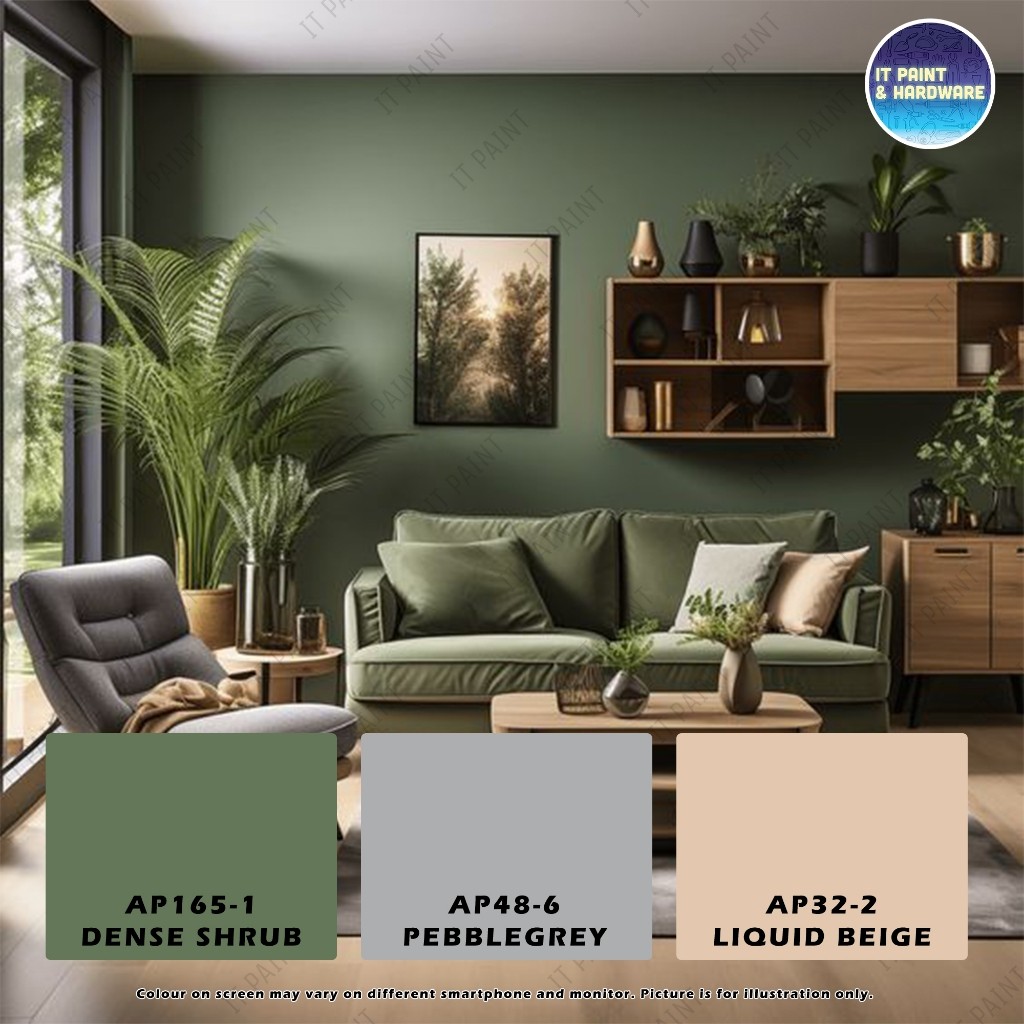 [DENSE SHRUB] 1 Liter MCI BAOMA OPTISHEEN & BLUE-I GOLD High Sheen Easy Clean Matt Interior WallPaint Cat EMERALD GREEN