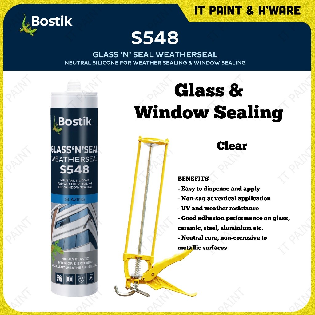 BOSTIK S548 GLASS ‘N’ SEAL WEATHER SEAL NEUTRAL SILICONE FOR WEATHER SEALING & WINDOW SEALING CLEAR