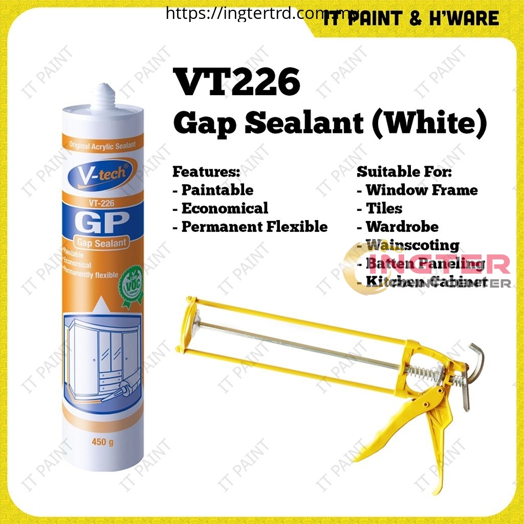 V-Tech VT-226 Bostik A326 General Purpose Silicone GP Gap Sealant White Paintable Wainscoting Gap Filler