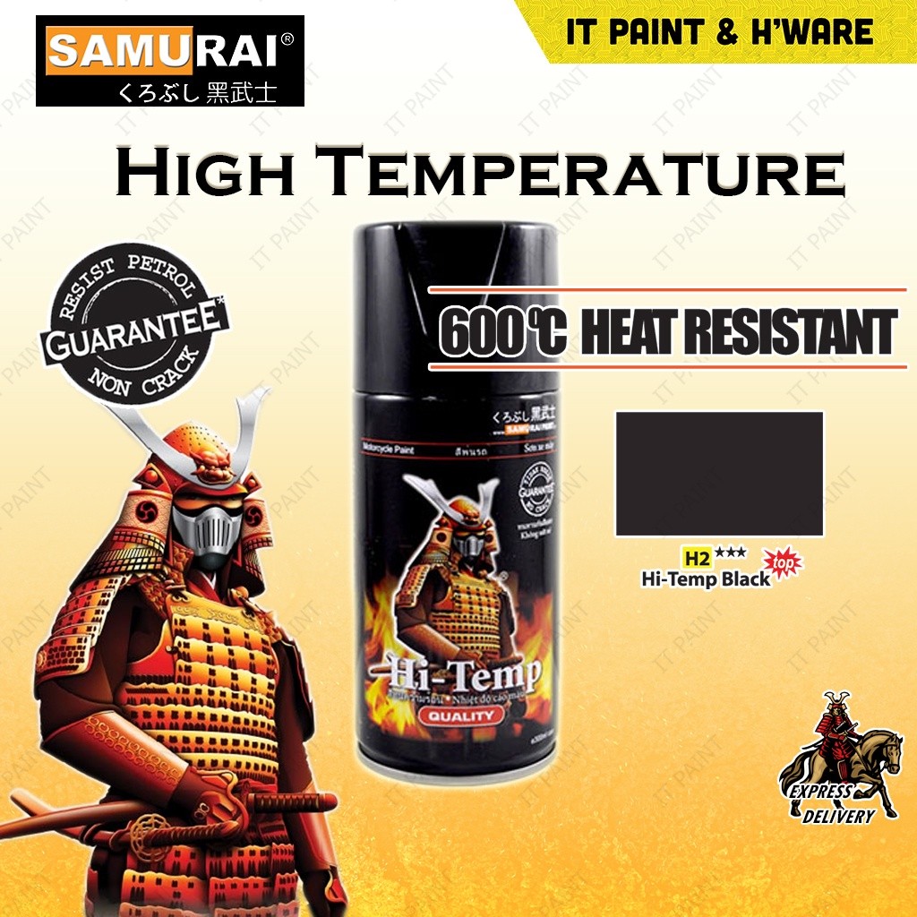 🔥 Samurai H1 Hi-Temp Silver H2 Hi-Temp Black 600°c Heat Resistant Spray Paint 300ml Tahan Panas