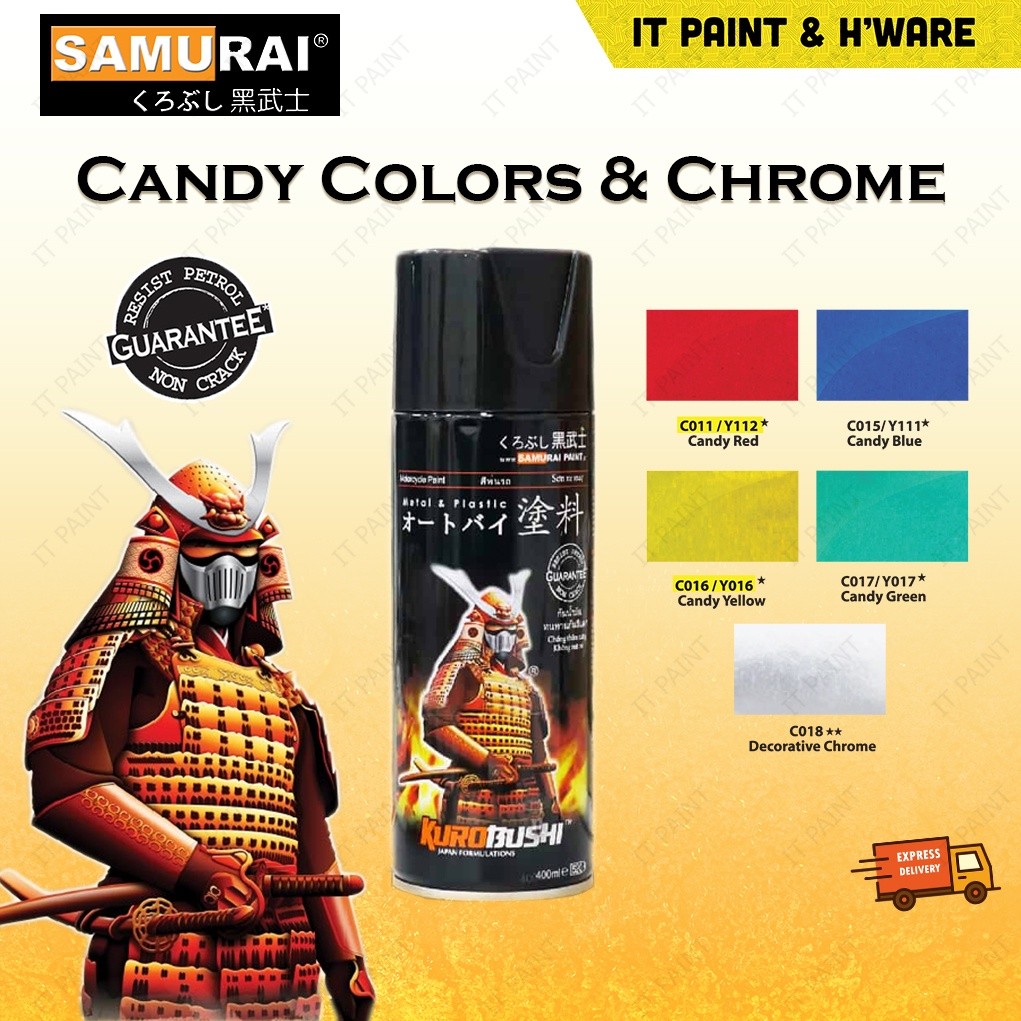 Samurai Candy Color Spray Paint Candy Red C011 Candy Blue C018 Candy Yellow C016 Chrome C018 Samurai Spray Paint Yamaha