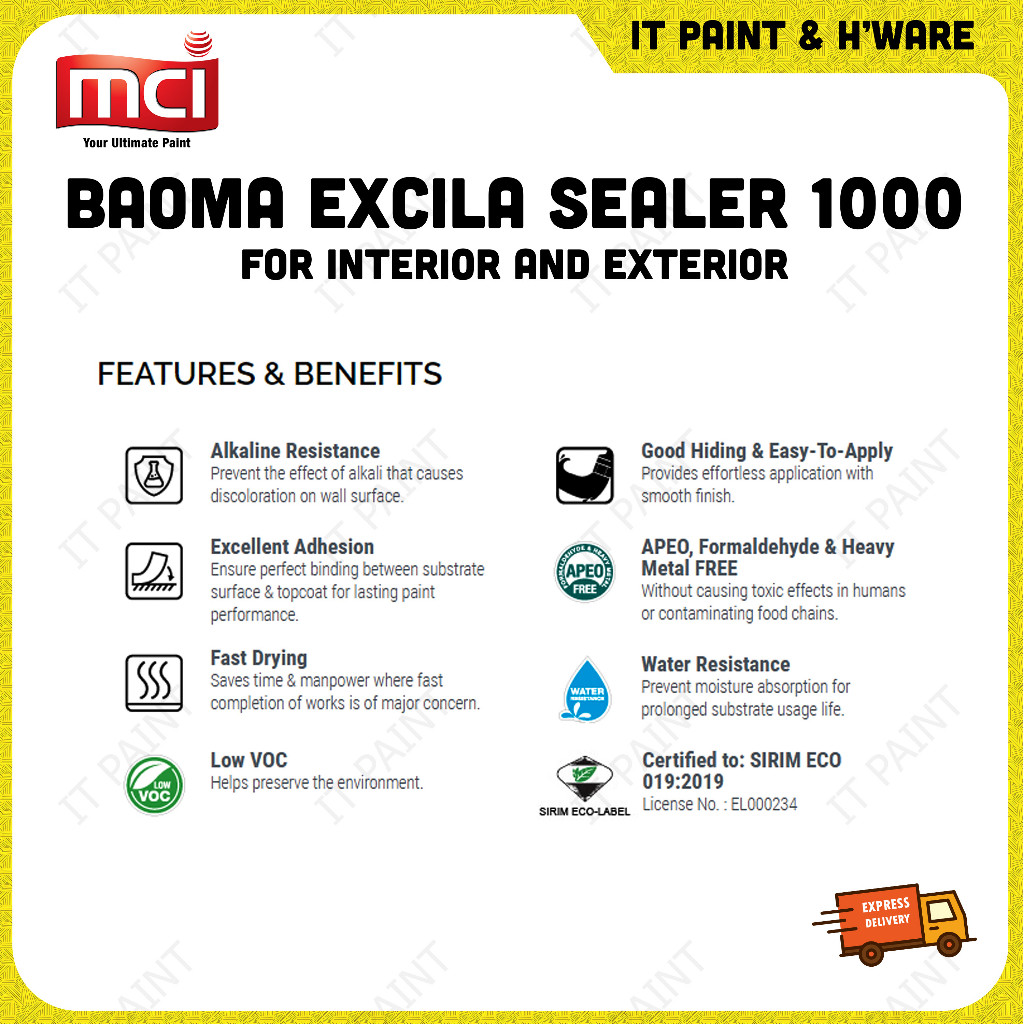 MCI EXCILA 1000 SEALER - 1 Liter Water Based Acrylic Sealer for Indoor Outdoor Wall Sealer Paint Cat Undercoat Dinding - Image 3