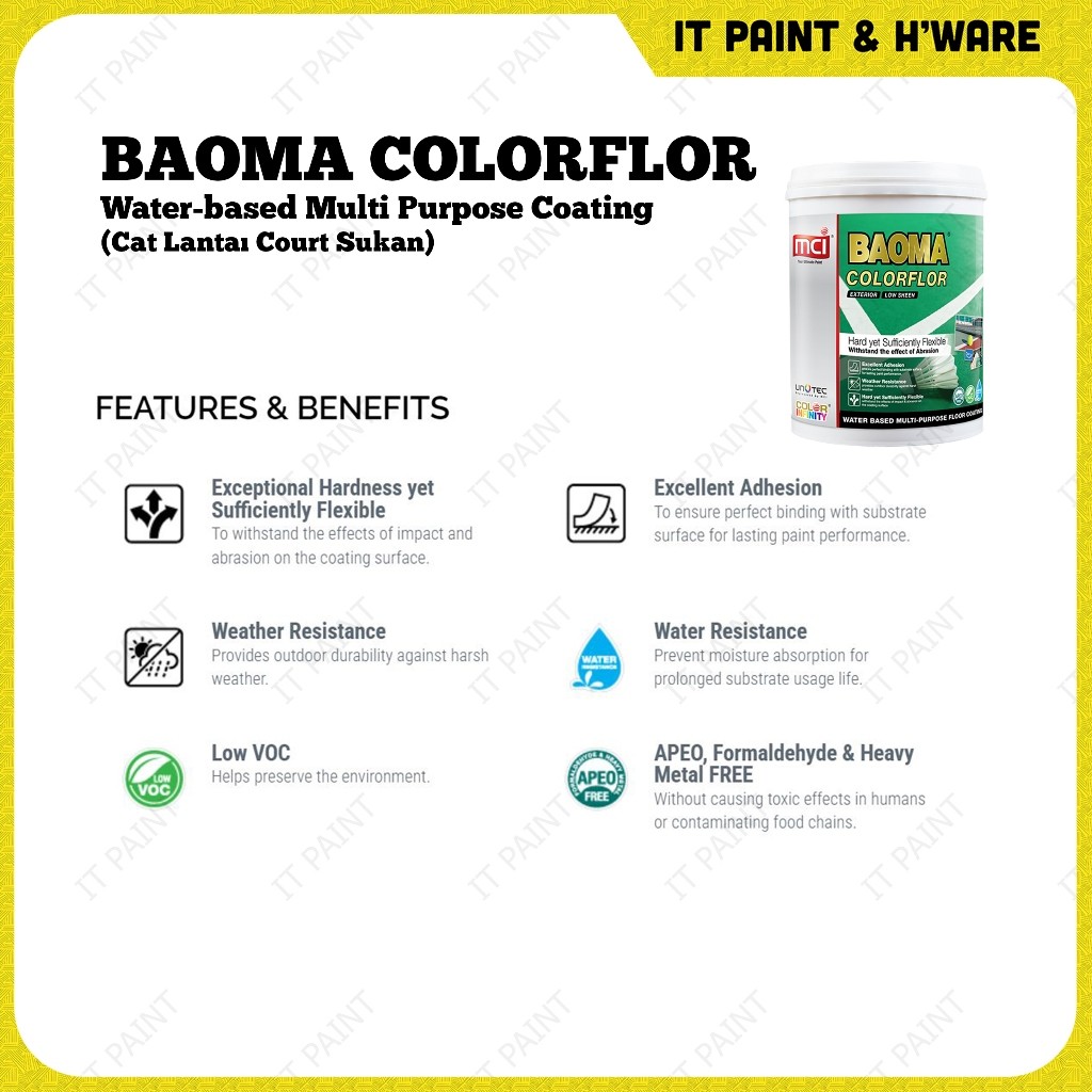 5 Liter MCI Paint Baoma ColorFlor Multi Purpose Floor Paint for Sport Courts Cat Lantai Court Sukan - Image 3