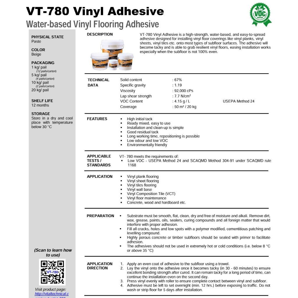 1KG V-Tech VT-780 Vinyl Adhesive Gam Lantai Flooring Glue Gam Tikar Getah PVC Carpet - Image 7