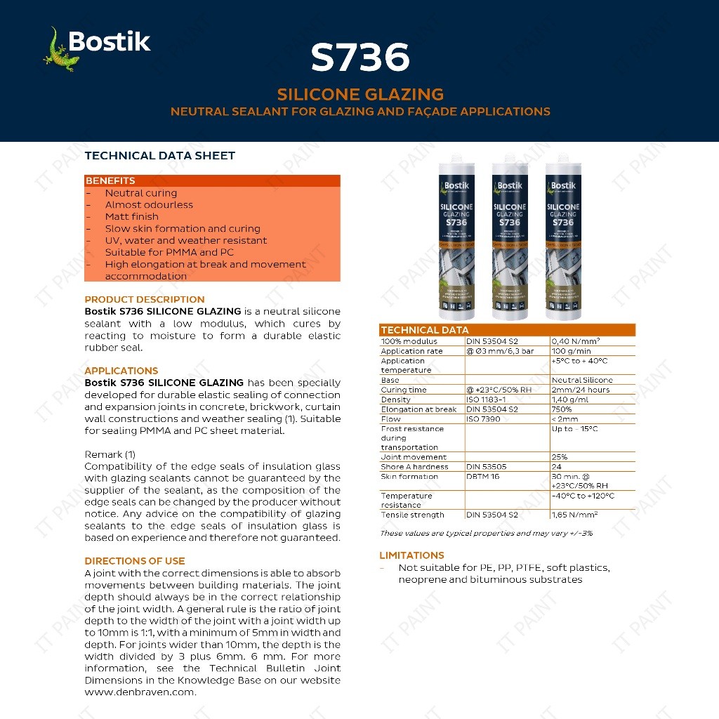 BOSTIK S736 Silcone Glazing Neutral Sealant For Contruction and Facade Applications Awning Roof - Image 2
