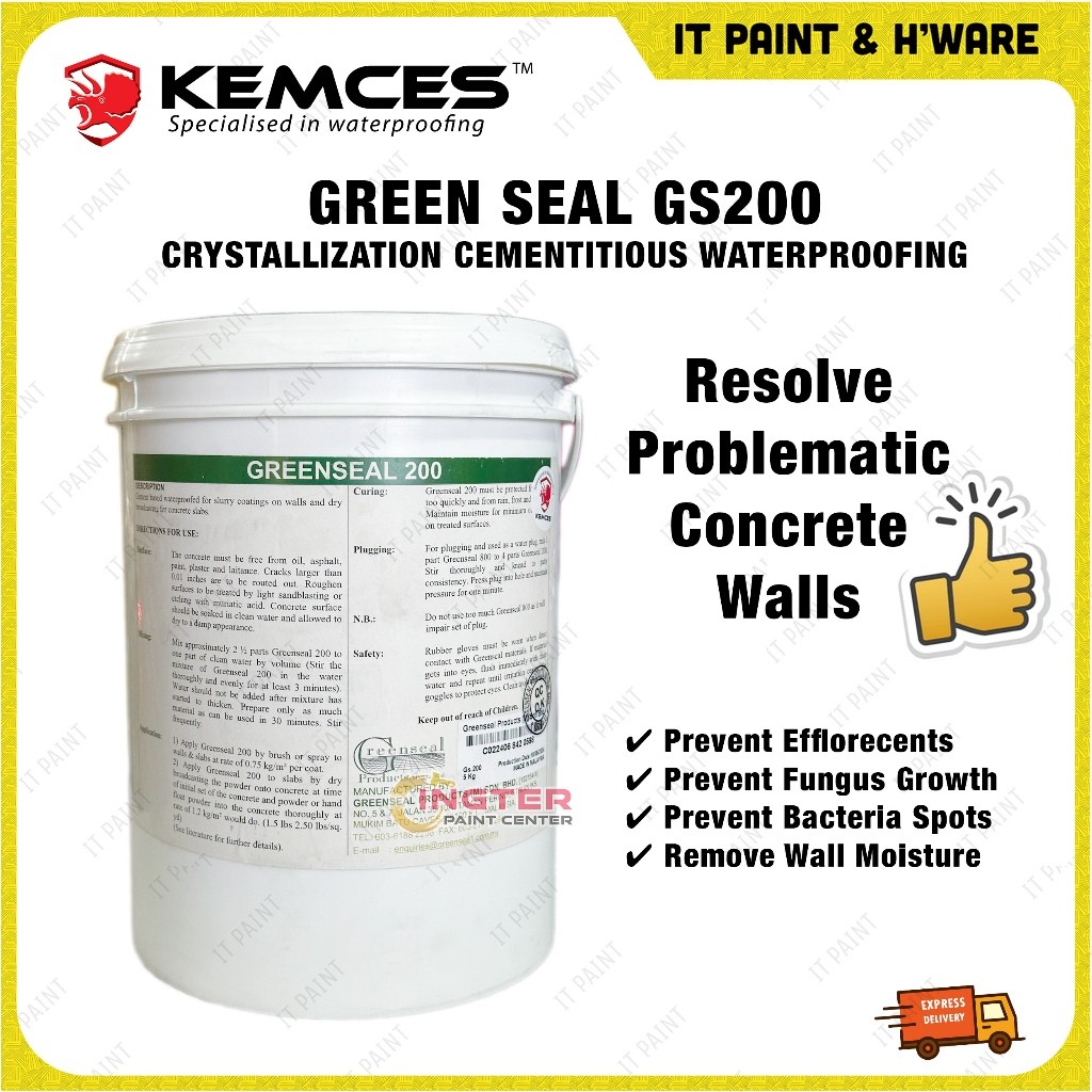 5KG Kemces Green Seal GS200 Crystalisation Cementitious Waterproofing Paint Coating Moisture Barrier