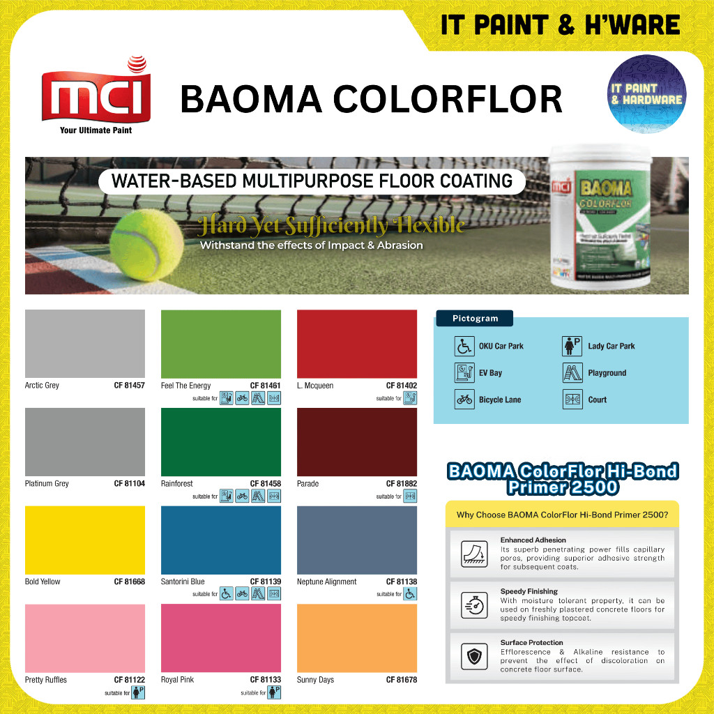 5 Liter MCI Paint Baoma ColorFlor Multi Purpose Floor Paint for Sport Courts Cat Lantai Court Sukan - Image 2