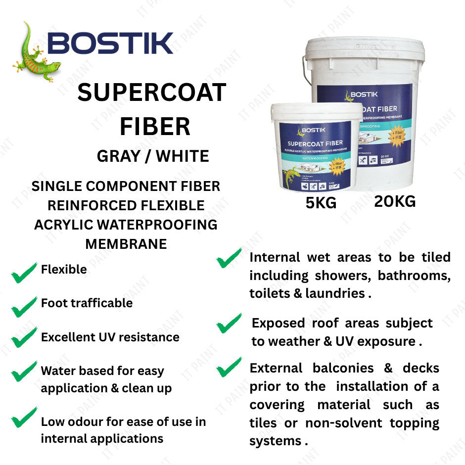 5KG Bostik Supercoat Fiber Single Component Fiber Reinforced Flexible Acrylic Waterproofing Membrane - Image 3