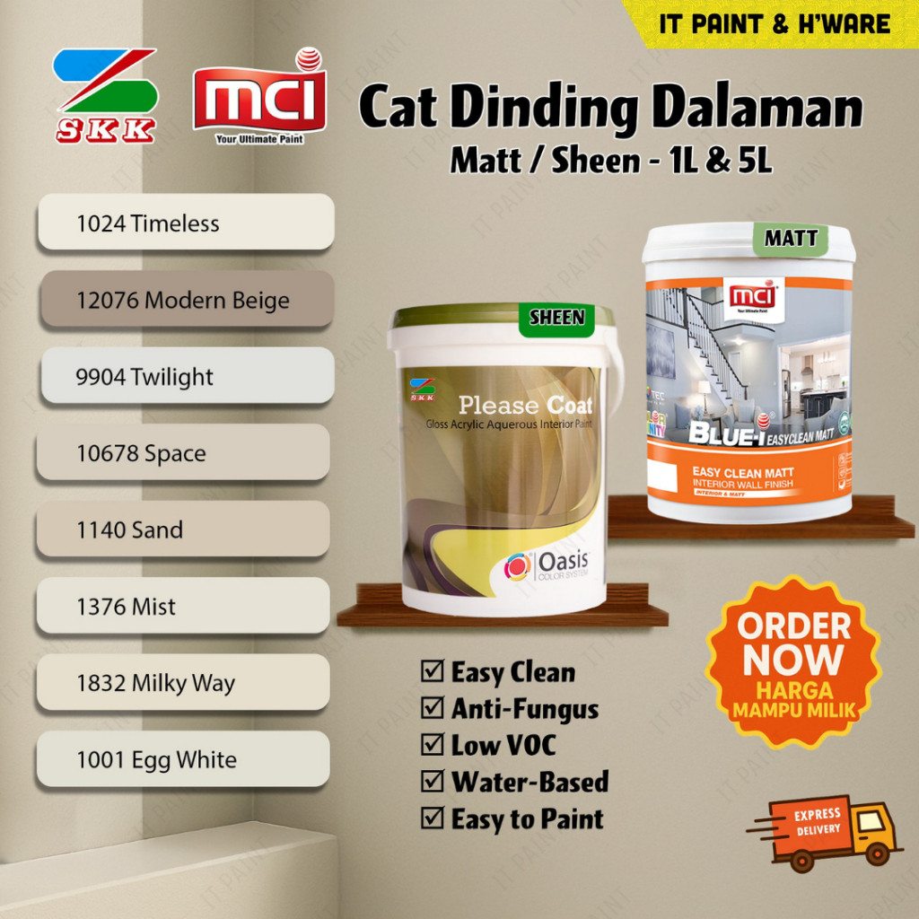 [Trending] 1 Liter SKK Paint Please Coat 1024 Timeless Sheen Paint Interior Wall Cat Dinding Dalam