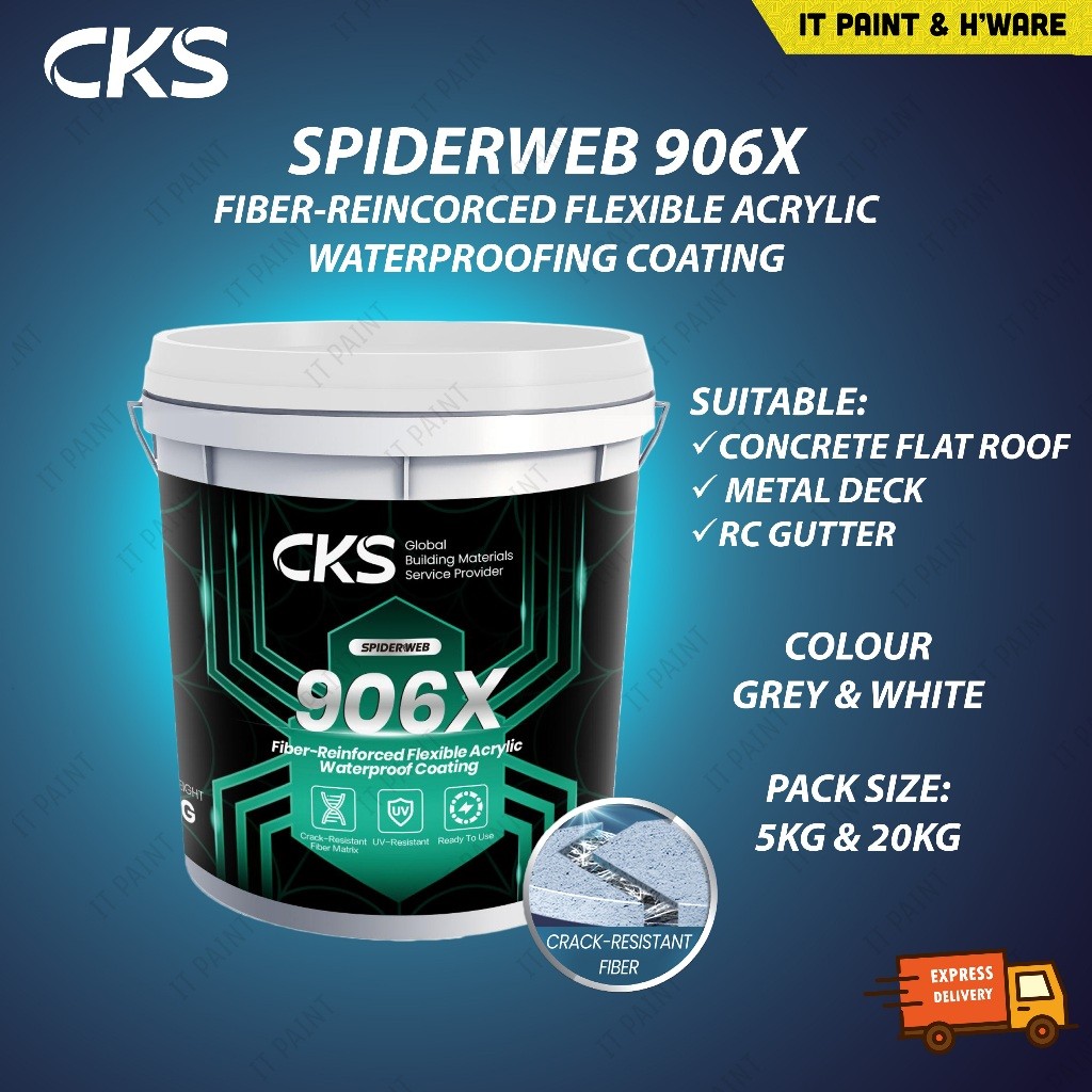 20KG CKS SpiderWeb 906X Waterproofing Coating for Roof and Metal Deck Grey White