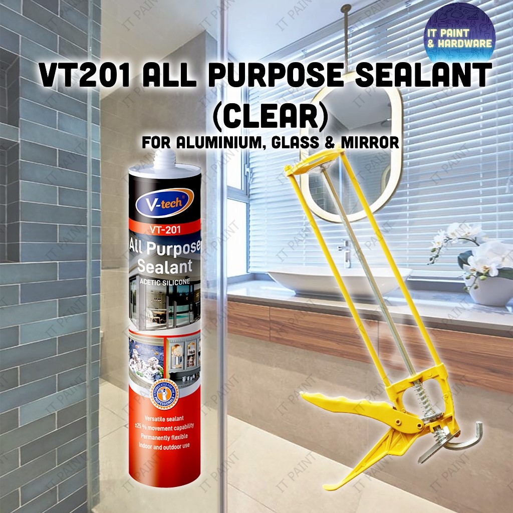 V-Tech VT-201 All Purpose Acetic Silicone Sealant (Clear) Gam Aquarium Gam Cermin Silicon Clear Akuarium
